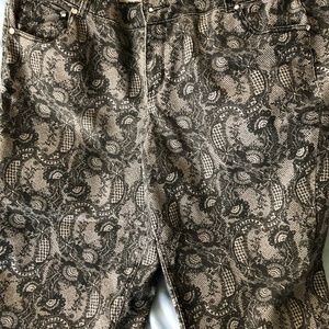 Gray Lace Print Jeans by Lane Bryant